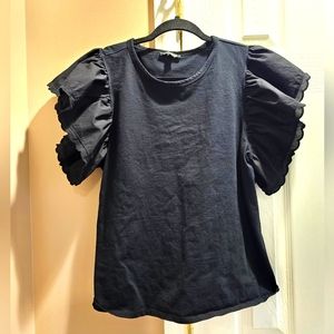 EXPRESS Ruffle Sleeve Crew Neck Tee size L Color black Pre-Owned
